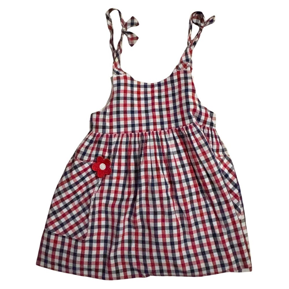 Florence Eiseman Toddler Girls Red & Blue Plaid Cotton Sundress W/ Bow Straps